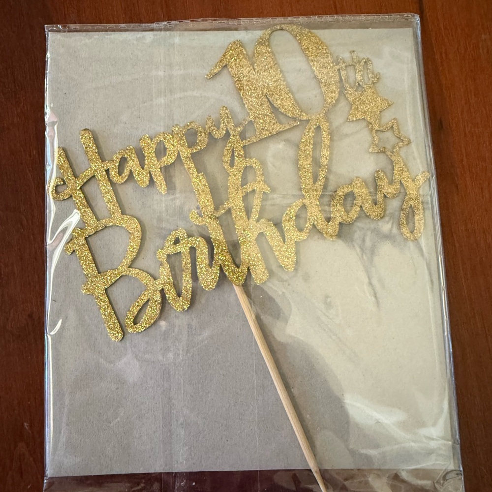 Source Unknown Gold Glitter 10th Birthday Cake Topper